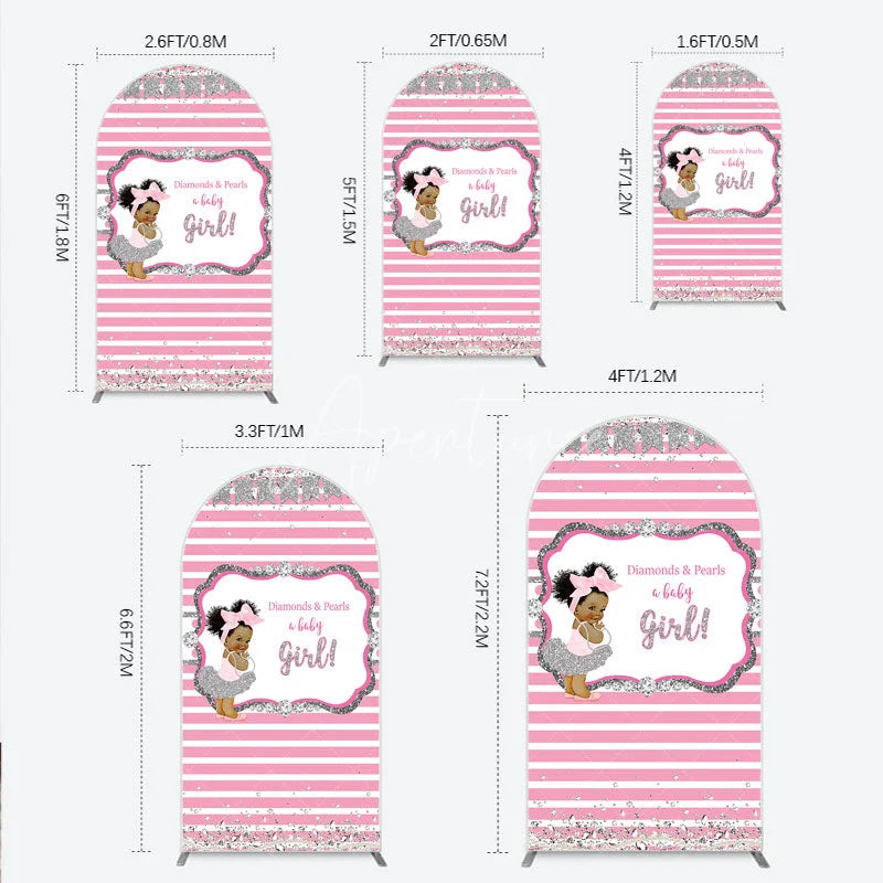 Aperturee - Aperturee Diamonds and Pearls Baby Girl Shower Arch Backdrop Pink and Silver Glitter African American Princess Theme Decor