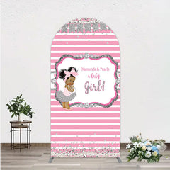 Aperturee - Aperturee Diamonds and Pearls Baby Girl Shower Arch Backdrop Pink and Silver Glitter African American Princess Theme Decor