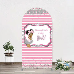 Aperturee - Aperturee Diamonds and Pearls Baby Girl Shower Arch Backdrop Pink and Silver Glitter African American Princess Theme Decor