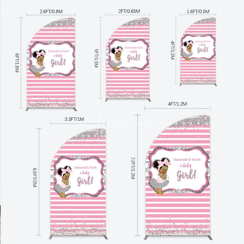 Aperturee - Aperturee Diamonds and Pearls Baby Girl Shower Half Moon Arch Backdrop Pink and Silver Glitter African American Princess Theme