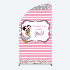 Aperturee - Aperturee Diamonds and Pearls Baby Girl Shower Half Moon Arch Backdrop Pink and Silver Glitter African American Princess Theme