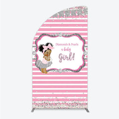 Aperturee - Aperturee Diamonds and Pearls Baby Girl Shower Half Moon Arch Backdrop Pink and Silver Glitter African American Princess Theme
