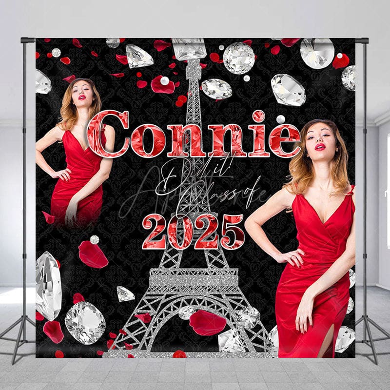 Aperturee - Aperturee Diamonds Petal Eiffel Tower Custom Name Grad Backdrop