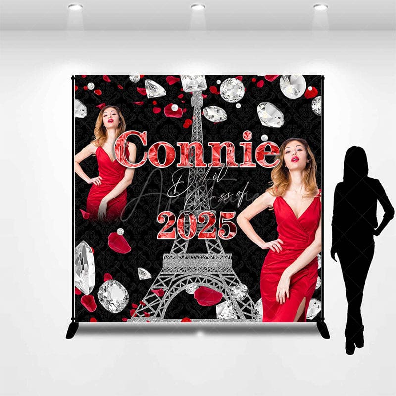 Aperturee - Aperturee Diamonds Petal Eiffel Tower Custom Name Grad Backdrop