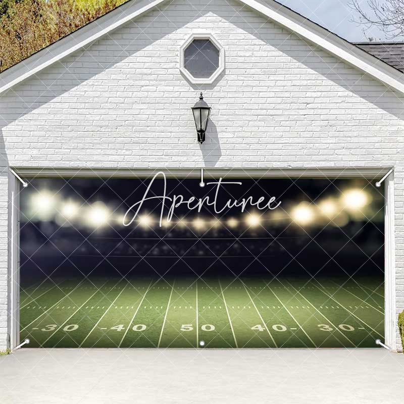 Aperturee - Aperturee Dim Light Football Field Grass Garage Door Banner