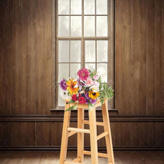 Aperturee - Aperturee Dim Vintage Brown Wood Cabin Window Photo Backdrop