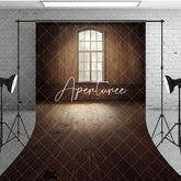 Aperturee - Aperturee Dim Vintage Brown Wood Cabin Window Sweep Backdrop