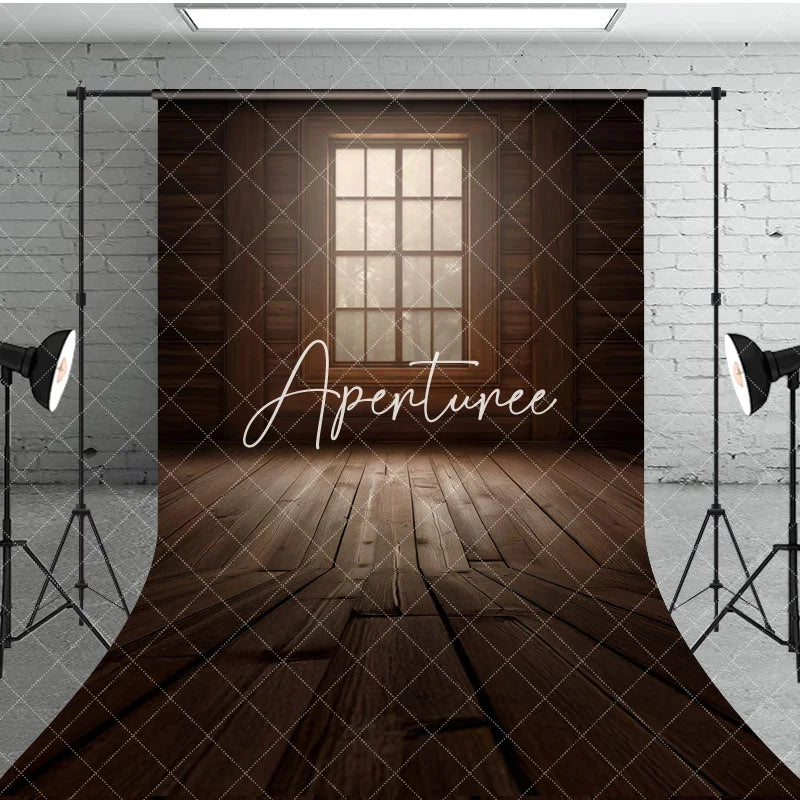 Aperturee - Aperturee Dim Vintage Wooden Cabin Window Photo Sweep Backdrop