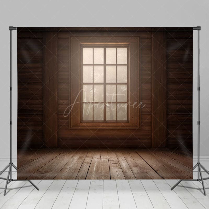 Aperturee - Aperturee Dim Vintage Wooden Cabin Window Photography Backdrop