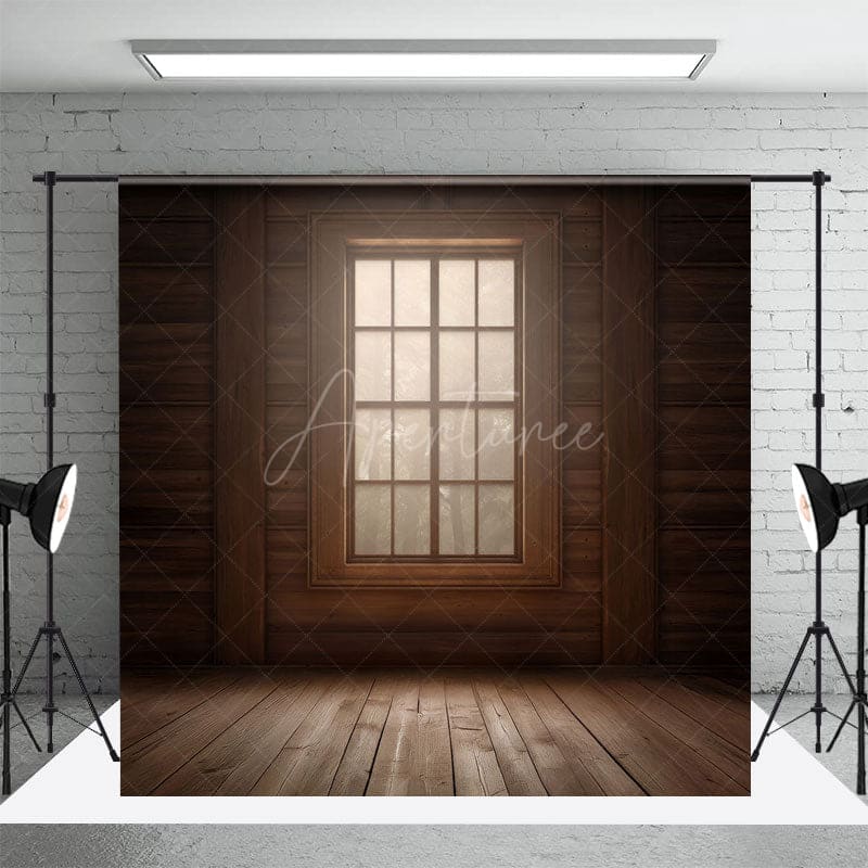 Aperturee - Aperturee Dim Vintage Wooden Cabin Window Photography Backdrop