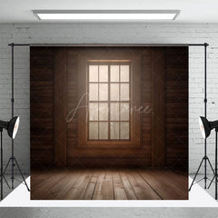 Aperturee - Aperturee Dim Vintage Wooden Cabin Window Photography Backdrop