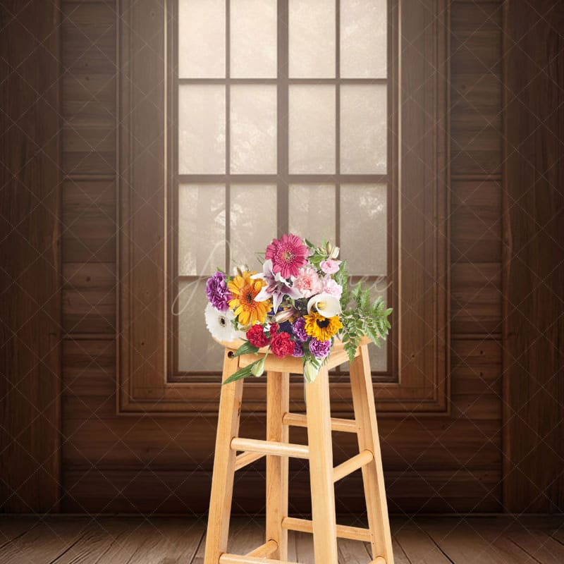 Aperturee - Aperturee Dim Vintage Wooden Cabin Window Photography Backdrop