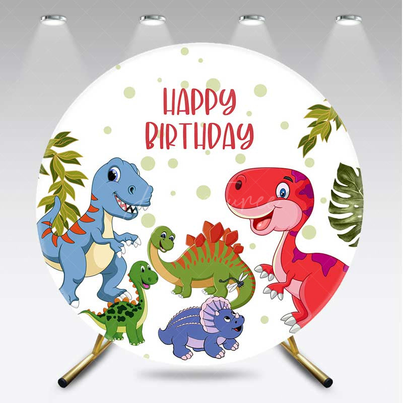 Aperturee Aperturee Dinosaur Green Dots Round Birthday Backdrop For Boy