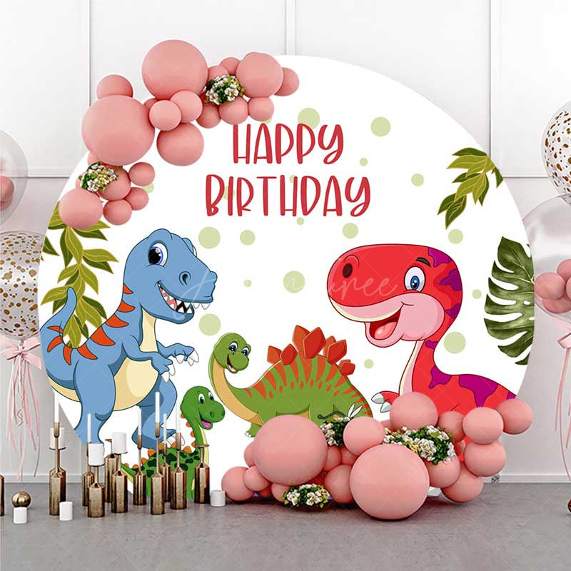 Aperturee Aperturee Dinosaur Green Dots Round Birthday Backdrop For Boy