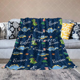 Aperturee - Aperturee Dinosaurs Floral Dark Blue Personalized Name Blanket