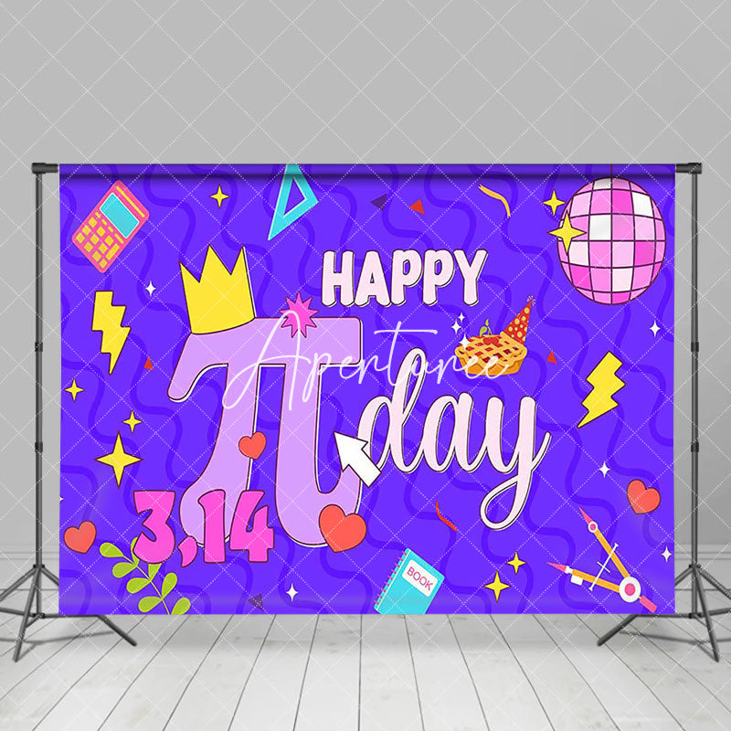 Aperturee - Aperturee Disco Ball Purple Blue Lines Happy Pi Day Backdrop