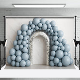 Aperturee Aperturee Disco Balloon Arch Cake Smash Backdrop Dusty Blue Balloons and Mirror Ball Arch Groovy First Birthday Photo Prop