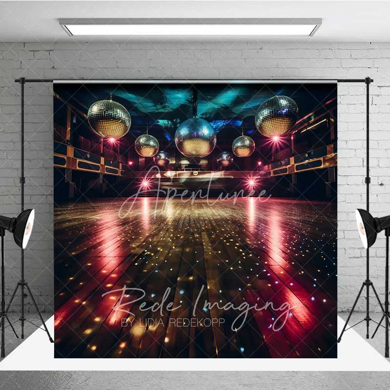 Aperturee - Aperturee Disco Balls Stage Backdrop Retro Dance Floor Party Lights Vibrant Club Event Photography Background