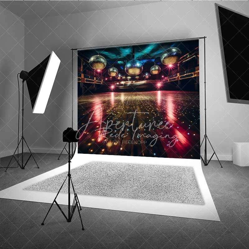 Aperturee - Aperturee Disco Balls Stage Backdrop Retro Dance Floor Party Lights Vibrant Club Event Photography Background