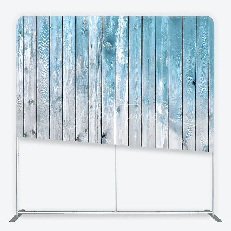 Aperturee - Aperturee Distressed Blue and White Wood Plank Square Double-Sided Backdrop Rustic Shabby Chic Photography Studio Decor