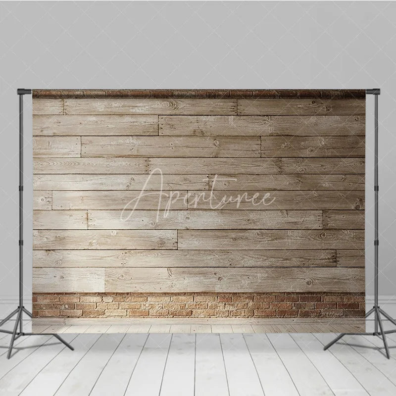 Aperturee - Aperturee Distressed Wood Planks and Rustic Brick Wall Photography Backdrop Vintage Wooden Floor for Studio Shoots