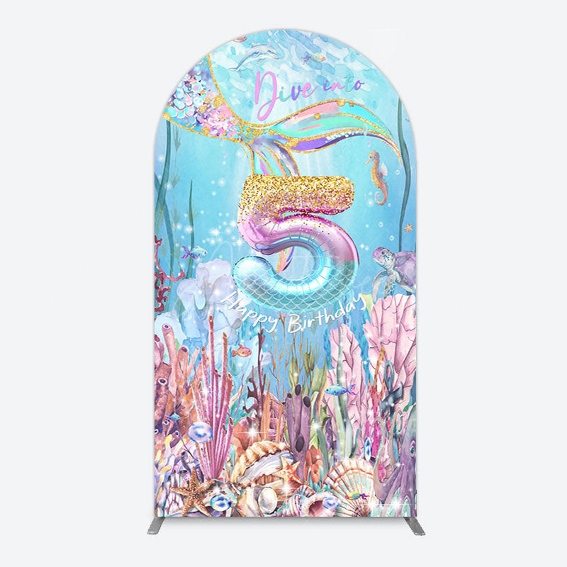 Aperturee - Aperturee Dive In A 5 Mermaid Birthday Glitter Arch Backdrop