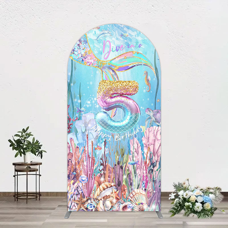Aperturee - Aperturee Dive In A 5 Mermaid Birthday Glitter Arch Backdrop