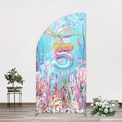 Aperturee - Aperturee Dive In A 5 Mermaid Birthday Glitter Half Moon Arch Backdrop