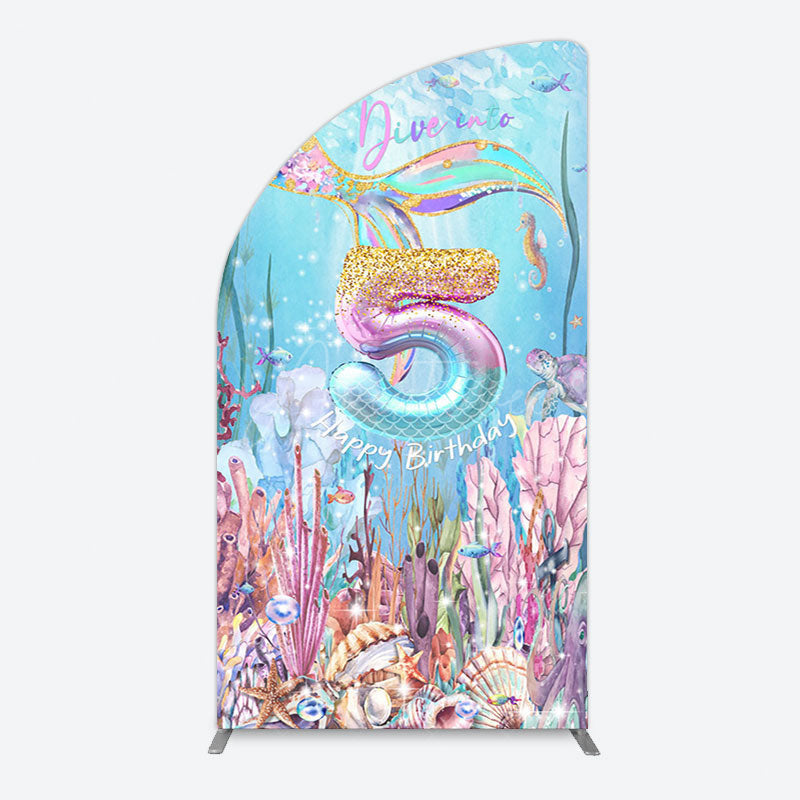 Aperturee - Aperturee Dive In A 5 Mermaid Birthday Glitter Half Moon Arch Backdrop