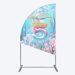 Aperturee - Aperturee Dive In A 5 Mermaid Birthday Glitter Half Moon Arch Backdrop