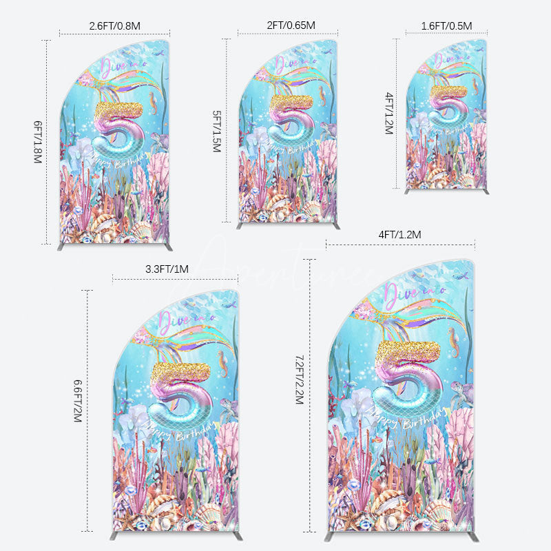 Aperturee - Aperturee Dive In A 5 Mermaid Birthday Glitter Half Moon Arch Backdrop
