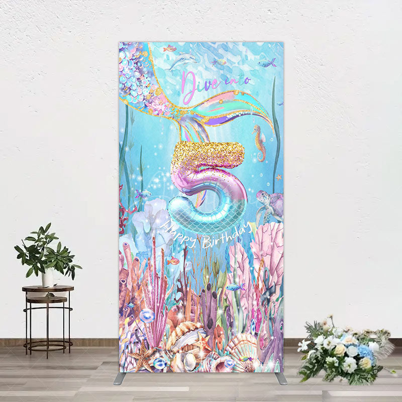 Aperturee - Aperturee Dive In A 5 Mermaid Birthday Glitter Rectangle Backdrop