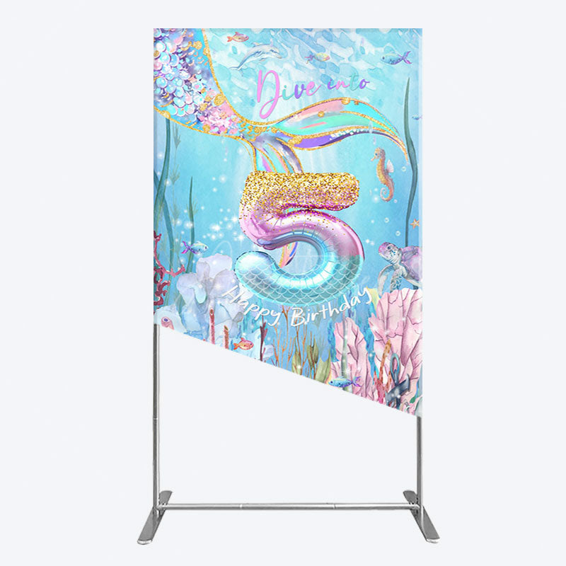 Aperturee - Aperturee Dive In A 5 Mermaid Birthday Glitter Rectangle Backdrop