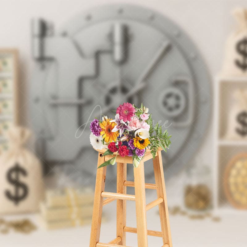 Aperturee - Aperturee Dollars Gold Coin Vault Birthday Cake Smash Backdrop