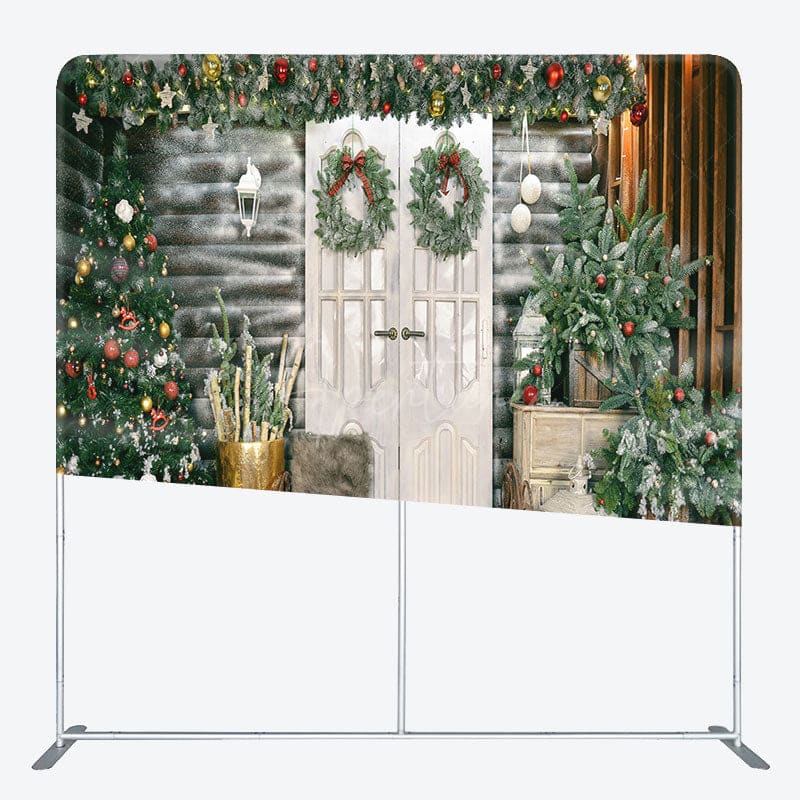 Aperturee - Aperturee Door Wreath Pine Tree Christmas Pillow Case Backdrop