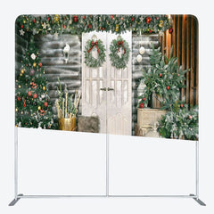 Aperturee - Aperturee Door Wreath Pine Tree Christmas Pillow Case Backdrop