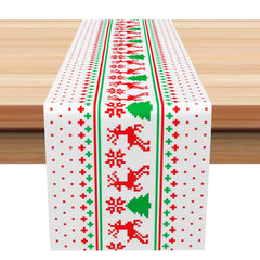 Aperturee - Aperturee Dots Elk Christmas Tree Snowflake Xmas Table Runner