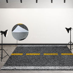Aperturee - Aperturee Dotted Yellow White Line Asphalt Road Fabric Floor Mat