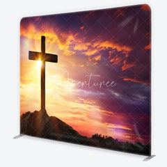 Aperturee - Aperturee Dramatic Sunset Cross Square Double-Sided Backdrop Spiritual Easter Celebration and Hopeful Religious Decor