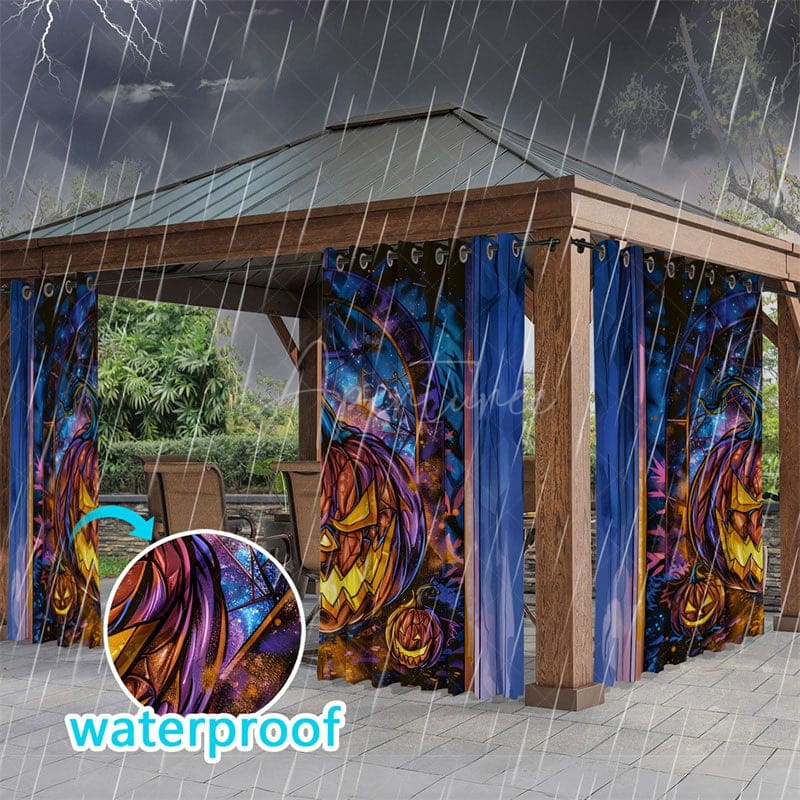 Aperturee - Aperturee Drawn Pumpkin Waterproof Printed Outdoor Curtains