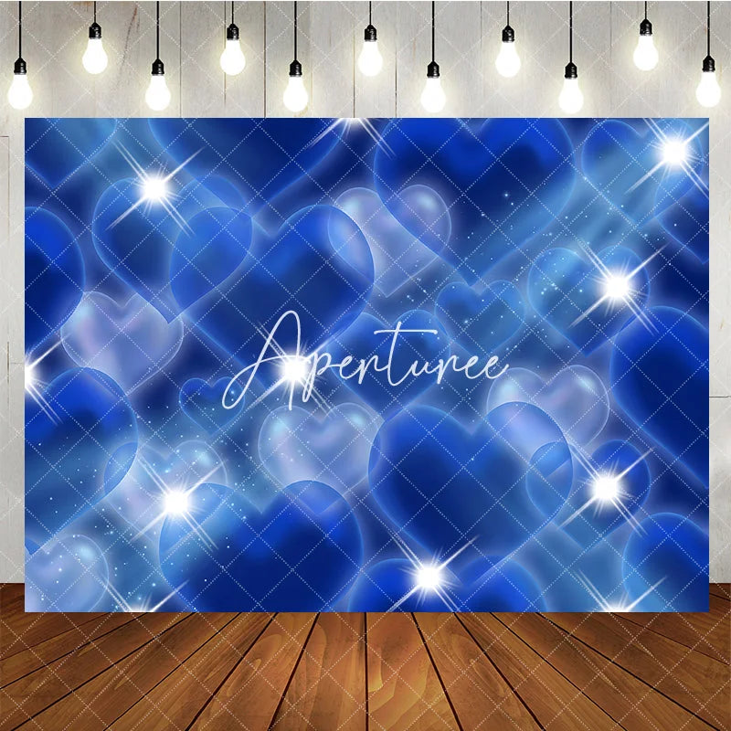 Aperturee - Aperturee Dreamy Blue Hearts and Sparkling Stars Y2K Birthday Backdrop Magical Romantic Celebration Party Decor