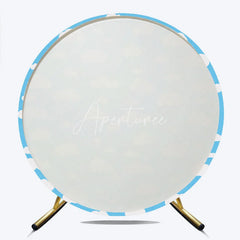 Aperturee - Aperturee Dreamy Blue Sky with White Cartoon Clouds Round Backdrop Sweet Baby Shower or Birthday Party Decor