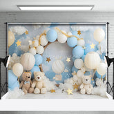 Aperturee - Aperturee Dreamy Blue White Balloon Cloud Teddy Bear Backdrop