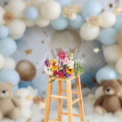 Aperturee - Aperturee Dreamy Blue White Balloon Sky Teddy Bear Backdrop