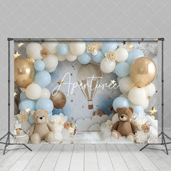 Aperturee - Aperturee Dreamy Blue White Balloon Sky Teddy Bear Backdrop