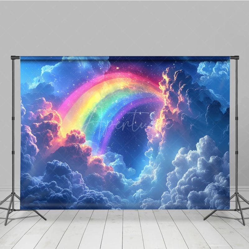 Aperturee - Aperturee Dreamy Cloud Sparkly Rainbow Photography Backdrop