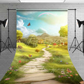 Aperturee - Aperturee Dreamy Fairytale Natural Scenery Backdrop Winding Path Green Field Rainbow Butterfly Photography Studio