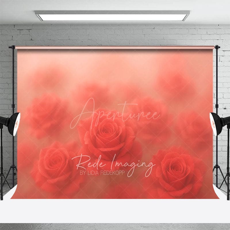 Aperturee - Aperturee Dreamy Floral Sweet Red Roses Photography Backdrop