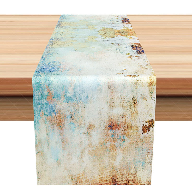 Aperturee - Aperturee Dreamy Geometric Floral and Leaf Pattern Table Runner Modern Abstract Botanical Design Elegant Kitchen Decor