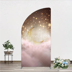 Aperturee - Aperturee Dreamy Golden Half Moon Arch Backdrop with Pink Clouds Sparkling Stars for Baby Shower or Birthday Party